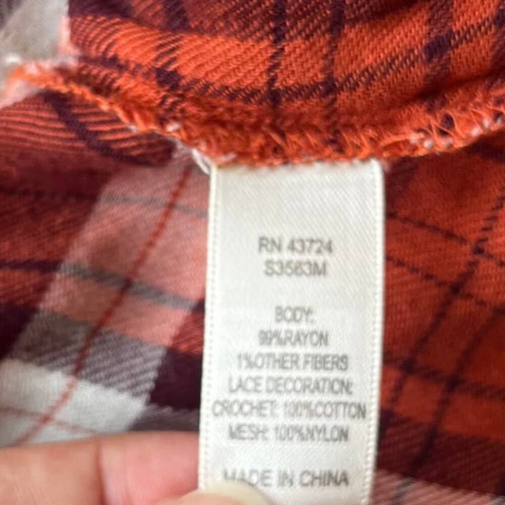 Linda Anderson Crochet Back Plaid Womens Shirt Sz S Boho Western Indie Grunge - Picture 14 of 15